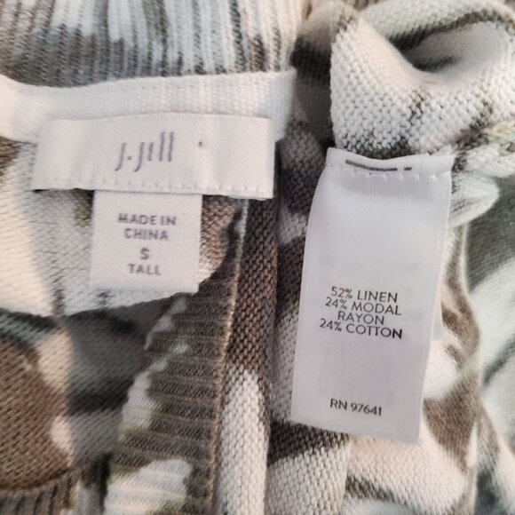 J. Jill Womens Palm Leaf Print Linen Blend Green/White Sweater Small Tall - Picture 7 of 8